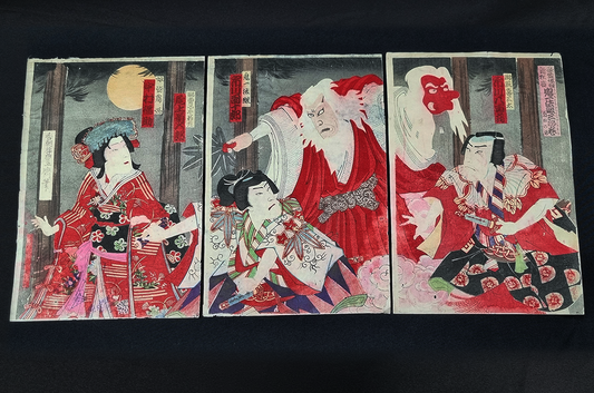 UKIYO-E - Originele Utagawa Kunisada III (1848-1920) - The story of Kiichi Hōgen Sanryaku, 1900