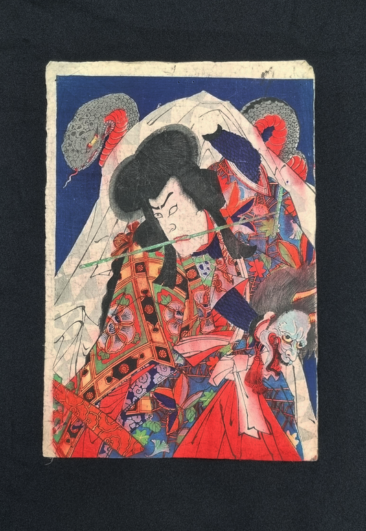 UKIYO-E - Originele Toyohara Kunichika (1835-1900) - Ichikawa Sadanji I als Orochimaru - 1891