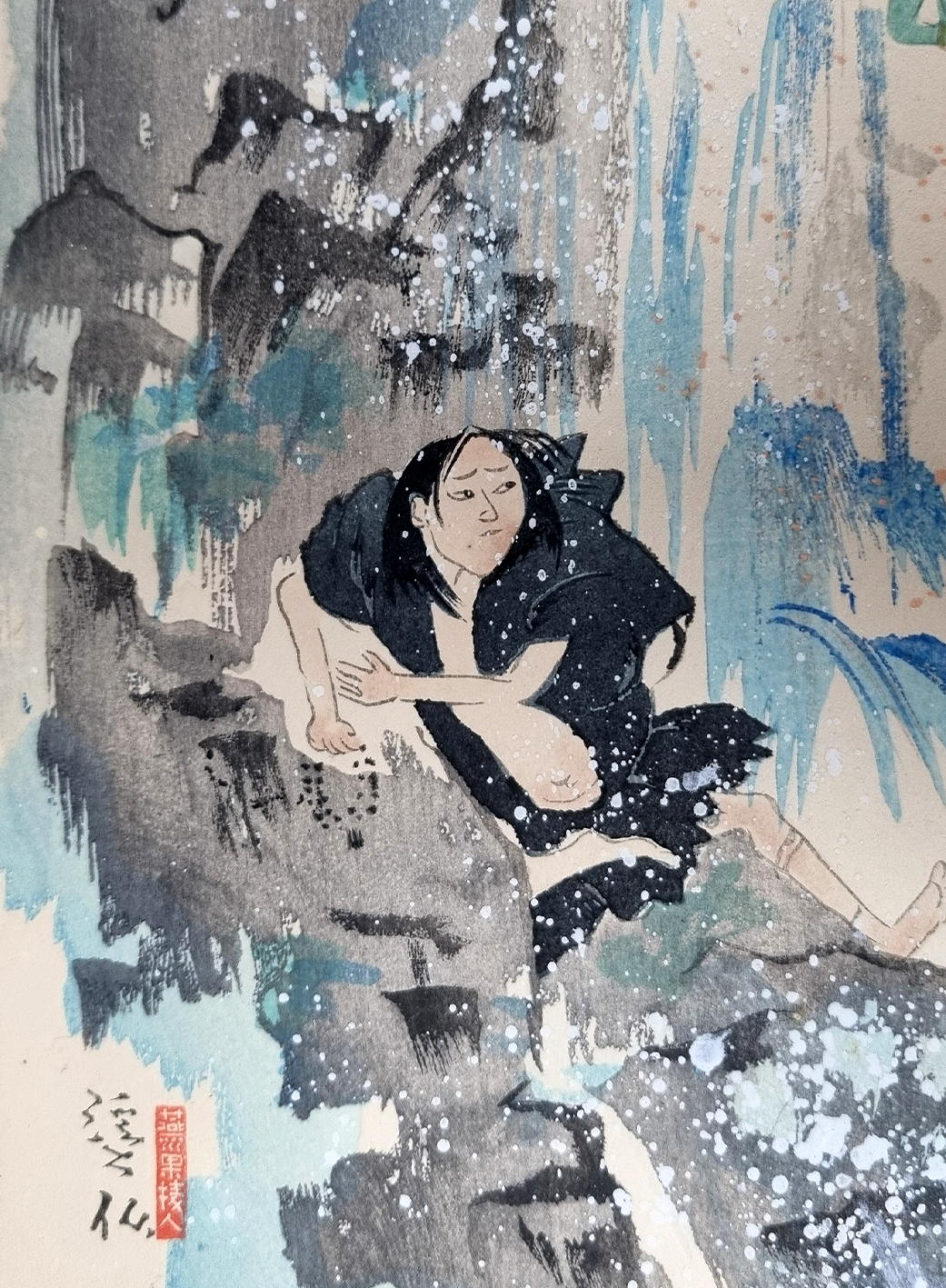 NIHONGA - Originele Tomita Keisen (1879-1936) - De godheid Fudo Myoo en de priester Mongaku, 1923