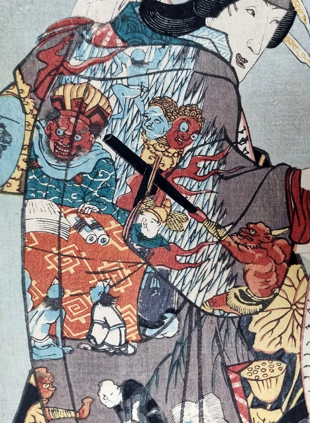 UKIYO-E - Originele Kunisada (1786-1864) - De monnik Ikkyu en de courtisane van de hel, 1854